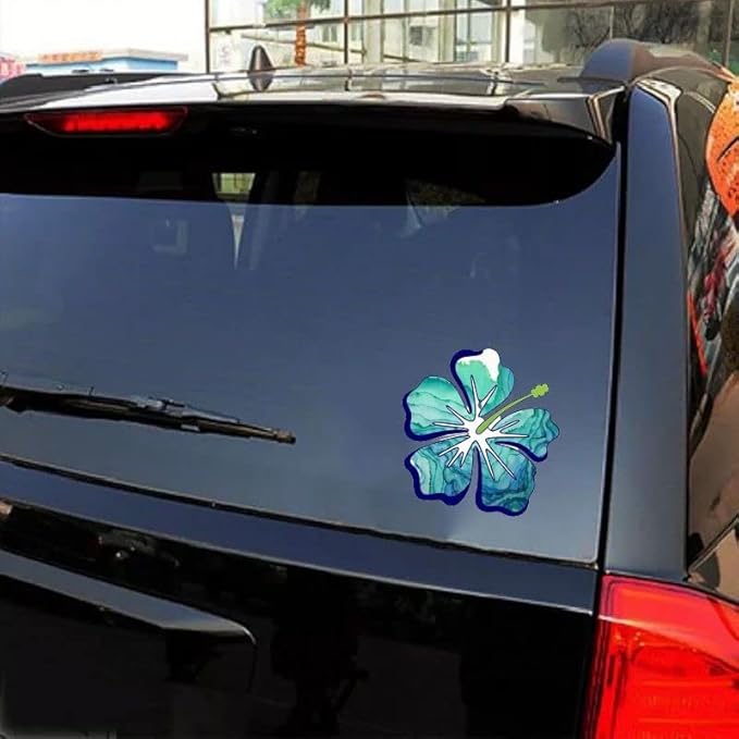 Hibiscus Tropical Flower Stickers Decal for Car, Large Hawaiian Flower Holographic Vinyl Sticker for Trunk, Window, Bumper, Side (Blue)(2.15x30)