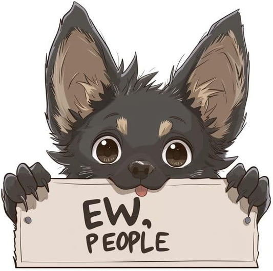Anime Cute Dog Decal with EW People, Kawaii Black Puppy Car Decal for Window, Bumper, Side, Mirror, Peek-a-Boo Car Vinyl Sticker, Japanese Style (2.15x30)
