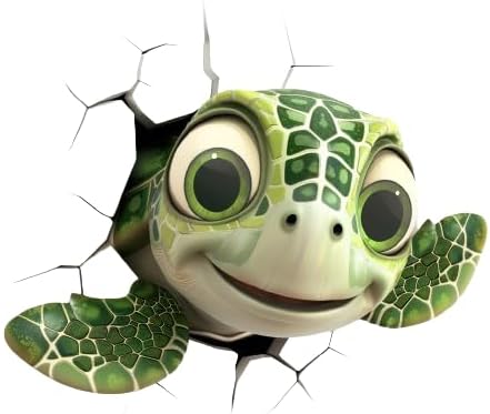 Peeking Baby Sea Turtle for Car Sticker Decals, Cute 3D Cartoon Beach Ocean Animal, Funny Unique 3D Peeking Car Decals for Auto Bumper, Window, Auto Panel, 5x3in (Turtle) (2.15x30)