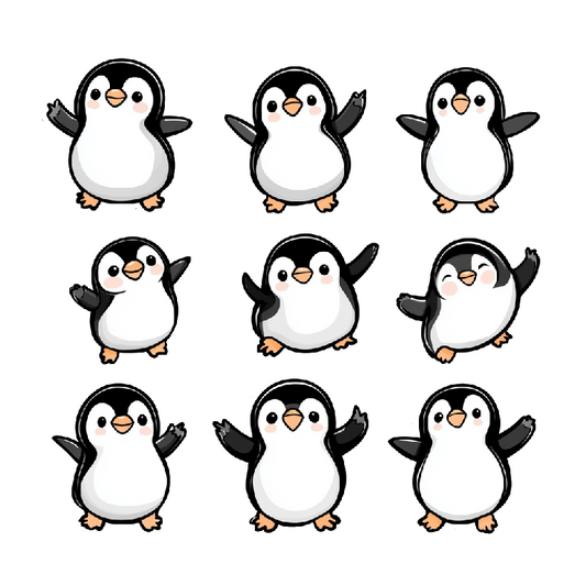 Cute Funny Penguin Car Sticker Decal, Happy Dancing Anime Penguins Vinyl Car Decal, Waterproof Removable Weatherproof, Decorate DIY Car, Laptop, Water Bottles (9 Penguins) (2.15x30)