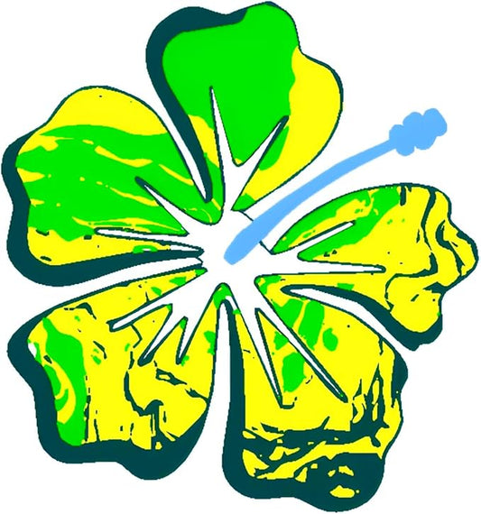 Holographic Green Yellow Hibiscus Flower Decal for Cars, Tropical Hawaiian Flower, Waterproof Auto Accessories, Summer Decorative Sticker for case, Waterbottle, Window, Mirror (Yellow) (2.15x30)