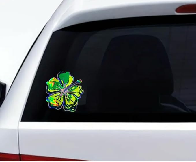 Holographic Green Yellow Hibiscus Flower Decal for Cars, Tropical Hawaiian Flower, Waterproof Auto Accessories, Summer Decorative Sticker for case, Waterbottle, Window, Mirror (Yellow) (2.15x30)