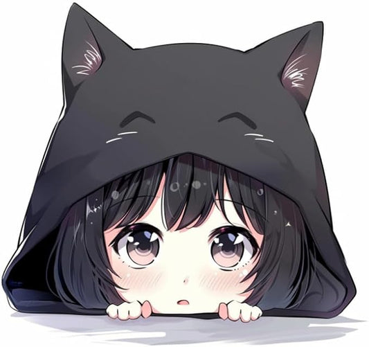 Peeking Anime Girl with Black Cat Hat Car Decal, Waterproof Kawaii Cute Stickers for Car, Truck, SUV, Motocycle, Bike, Car Accessories for Chibi Girl is Sneaking for Girls and Teens (2.15x30)
