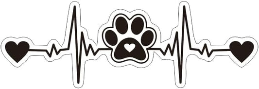 Paw Print Silhouette Heartbeat Car Sticker, Warning Dog on Board Decal, Dog on board for Pet Lovers, Animal Lover, Paws on Board BLACK (1.75x30)