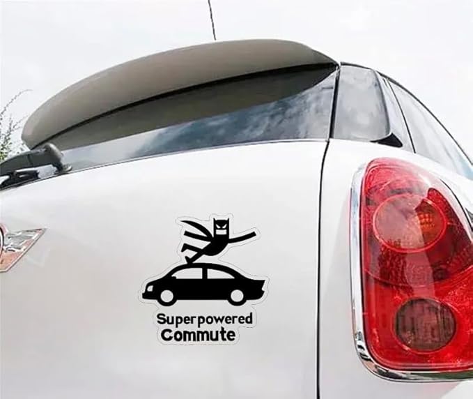 Superpowered Commute Car Decal for Family, Boys, Dad, Funny Car Decal, Humorus Automotive Transparent Vinyl Accessories for Window Bumper Side Trunk, Funny and Cool Decoration for Superheros BLACK (1.75x30)