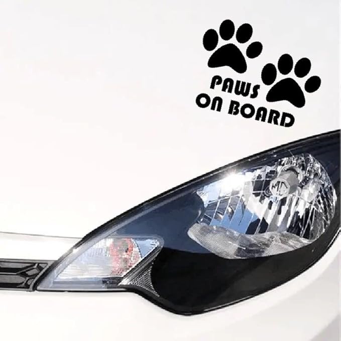Paws on Board Car Vinyl Sticker, Dog on Board Car Safety Sign BLACK (1.75x30)