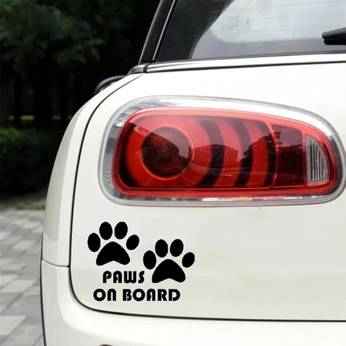 Paws on Board Car Vinyl Sticker, Dog on Board Car Safety Sign BLACK (1.75x30)