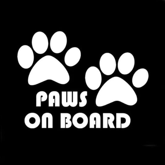 Paws on Board Vehicle Vinyl Sticker, Dog on Board Car Safety Sign WHITE (1.75x30)