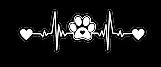 Paw Print Silhouette Heartbeat Car Sticker, Warning Dog on Board Decal, Dog on board for Pet Lovers, Animal Lover, Paws on Board WHITE (1.75x30)