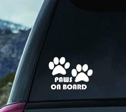 Paws on Board Vehicle Vinyl Sticker, Dog on Board Car Safety Sign WHITE (1.75x30)