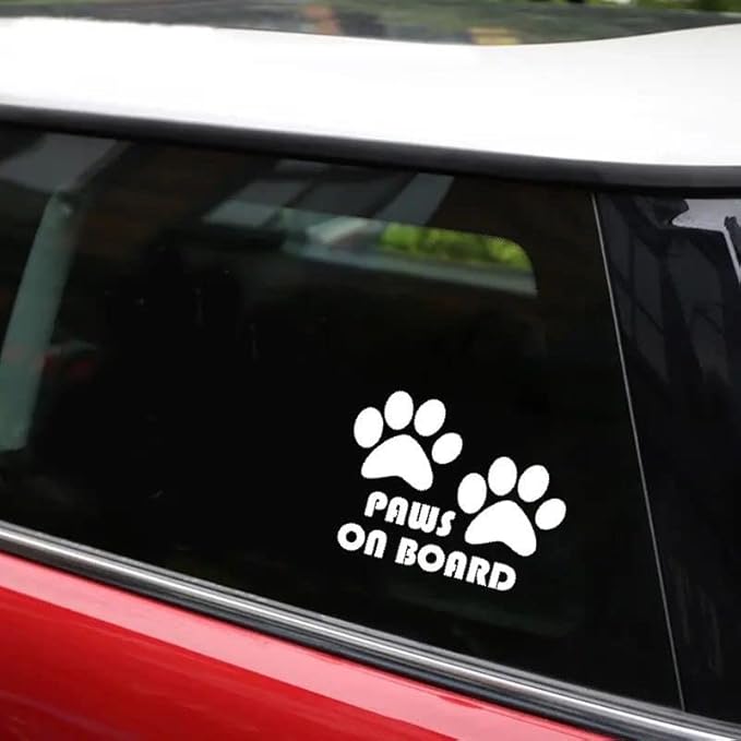 Paws on Board Vehicle Vinyl Sticker, Dog on Board Car Safety Sign WHITE (1.75x30)