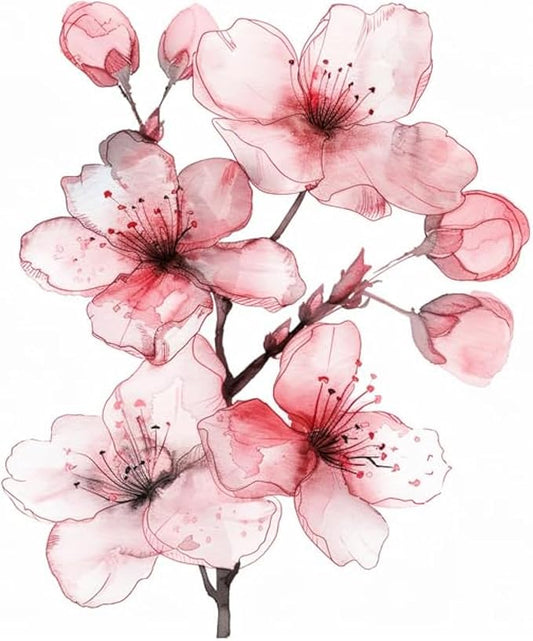 White Cherry Blossom Car Sticker Decal, Sakura Blossom Flower Branch Tree Car Decor for Window, Bumper, Mirror, Watercolor Blossom Vine Flower Sticker (2.15x30)