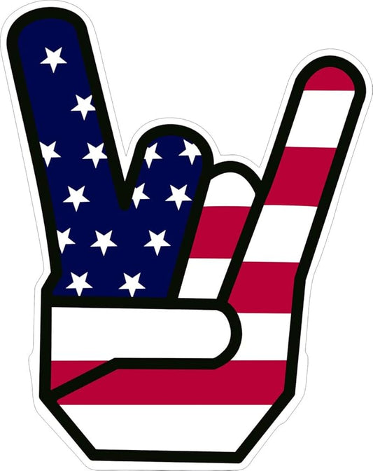 Rock On Hand Gesture American Flag design car decal (1.75x30)