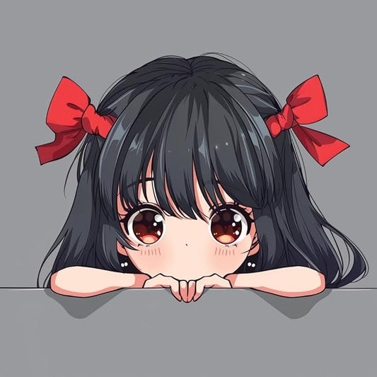 Peeking Anime Girl with Red Ties Car Decal, Kawaii Cute Waterproof Stickers for Car, Truck, SUV, Motocycle, Bike, Car Accessories for DIY Peel and Stick, Window, Laptop (2.15x30)
