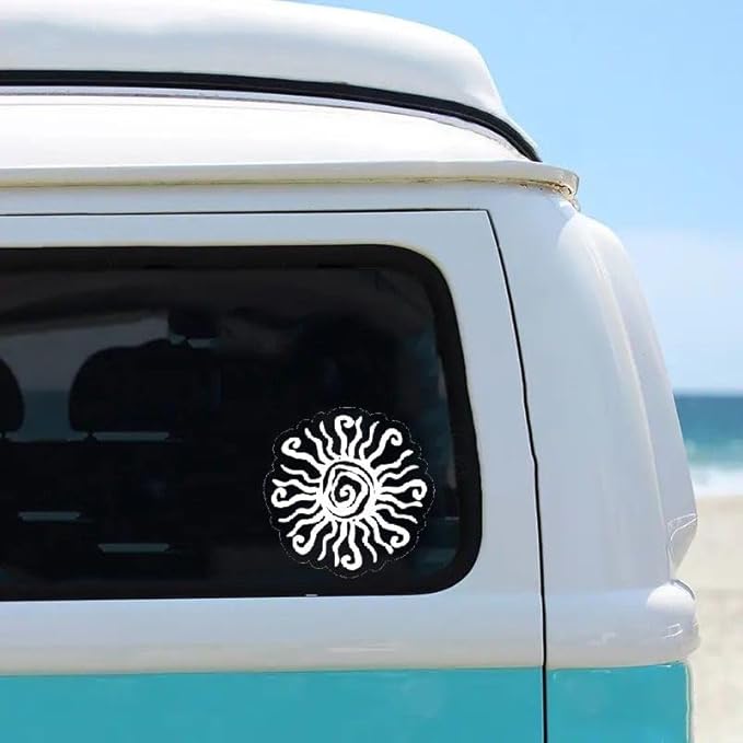 Sun Car Decal, Aestetic Sun Sticker, Rising Sun Tribal Vintage Decal WHITE (1.75x30)