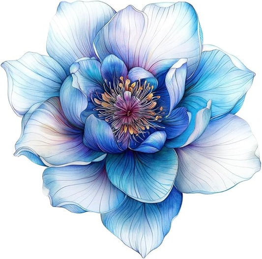 Blue Lotus Holographic Flower Car Decal, Waterproof Removable Flower Sticker, Peel and Stick for Car Vehicle Truck Window Laptop (Blue) (2.15x30)
