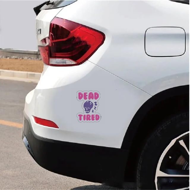Dead Tired Graphic Design with Cute Skull Anime, Warning Sign for Driver, Dark Humor Car Decal (1.75x30)