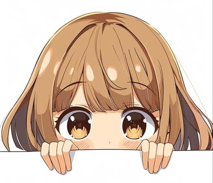 Peeking Anime Girl with Brown Hair Car Decal Stickers Waterproof, Kawaii Cute Stickers for Car, Truck, SUV, Motocycle, Bike, Decals with Japanese Anime Girl (2.15x30)