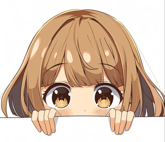 Peeking Anime Girl with Brown Hair Car Decal Stickers Waterproof, Kawaii Cute Stickers for Car, Truck, SUV, Motocycle, Bike, Decals with Japanese Anime Girl (2.15x30)