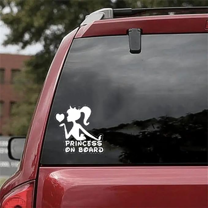 Princess on Board Car Decal, Girl on Board Car Warning Decal, Cute Little Princess Fairy Tale Car Sticker for Vehicle Window Bumper Vinyl (1.75x30)