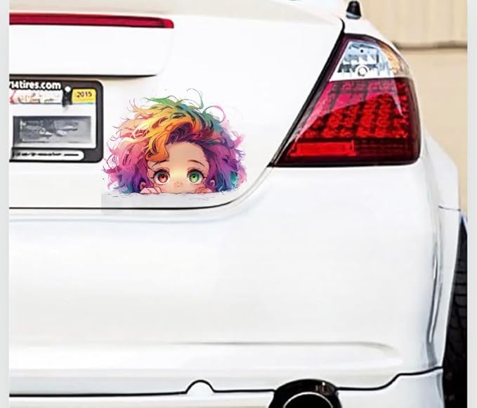 Peeking Anime Girl Car Decal, Waterproof, Kawaii Cute Stickers for Car, Truck, SUV, Motocycle, Bike, Accessories for Window, Wall, Mirror, Laptop, Hard Case, Waterbottle (2.15x30)
