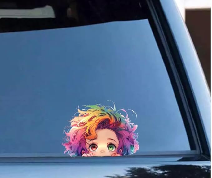 Peeking Anime Girl Car Decal, Waterproof, Kawaii Cute Stickers for Car, Truck, SUV, Motocycle, Bike, Accessories for Window, Wall, Mirror, Laptop, Hard Case, Waterbottle (2.15x30)