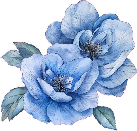 Watercolor Perennial Geranium Flower Car Vinyl Decal, Blue Floral Sticker for Bumper Side Mirror Window, Vehicle Decoration Decal, Lower, Violet Blue Flower (2.15x30)