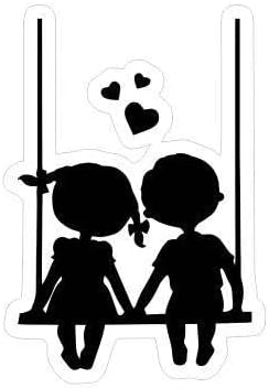 Cute Kids on Swing Car decal, Silhouette Decal with Cute Childish Design (1.75x30)