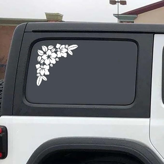 Hawaiian Flower Hibiscus Car Window Sticker, Car Accessories with Hibiscus Design on Bumper, trunck, Side, Front, 5x5inch (1.75x30)