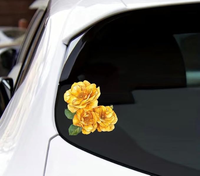 Japanese Yellow Rose Flower Car Sticker, Floral Oriental Rose Vinyl Bumper Sticker, Beautiful Yellow Flower, Car, Case, Laptop, Waterbottle (2.15x30)