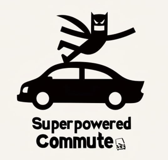 Superpowered Commute Car Decal for Family, Boys, Dad, Funny Car Decal, Humorus Automotive Transparent Vinyl Accessories for Window Bumper Side Trunk, Funny and Cool Decoration for Superheros BLACK (1.75x30)
