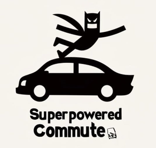 Superpowered Commute Car Decal for Family, Boys, Dad, Funny Car Decal, Humorus Automotive Transparent Vinyl Accessories for Window Bumper Side Trunk, Funny and Cool Decoration for Superheros BLACK (1.75x30)