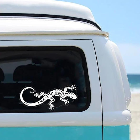 Ethnic Gecko lizard Vinyl Decals, Ethnic Stickers Vehicle Decal with Mandala Style, Peel and Stick WHITE (1.75x30)